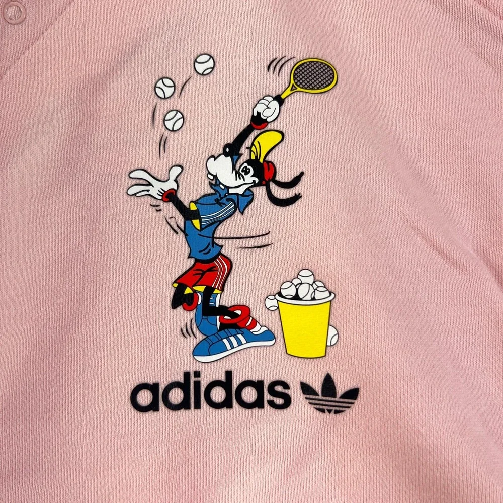 Adidas Goofy Hoodie Kids 12M Pink Disney Tennis Graphic Fleece Sweatshirt‎ VTG